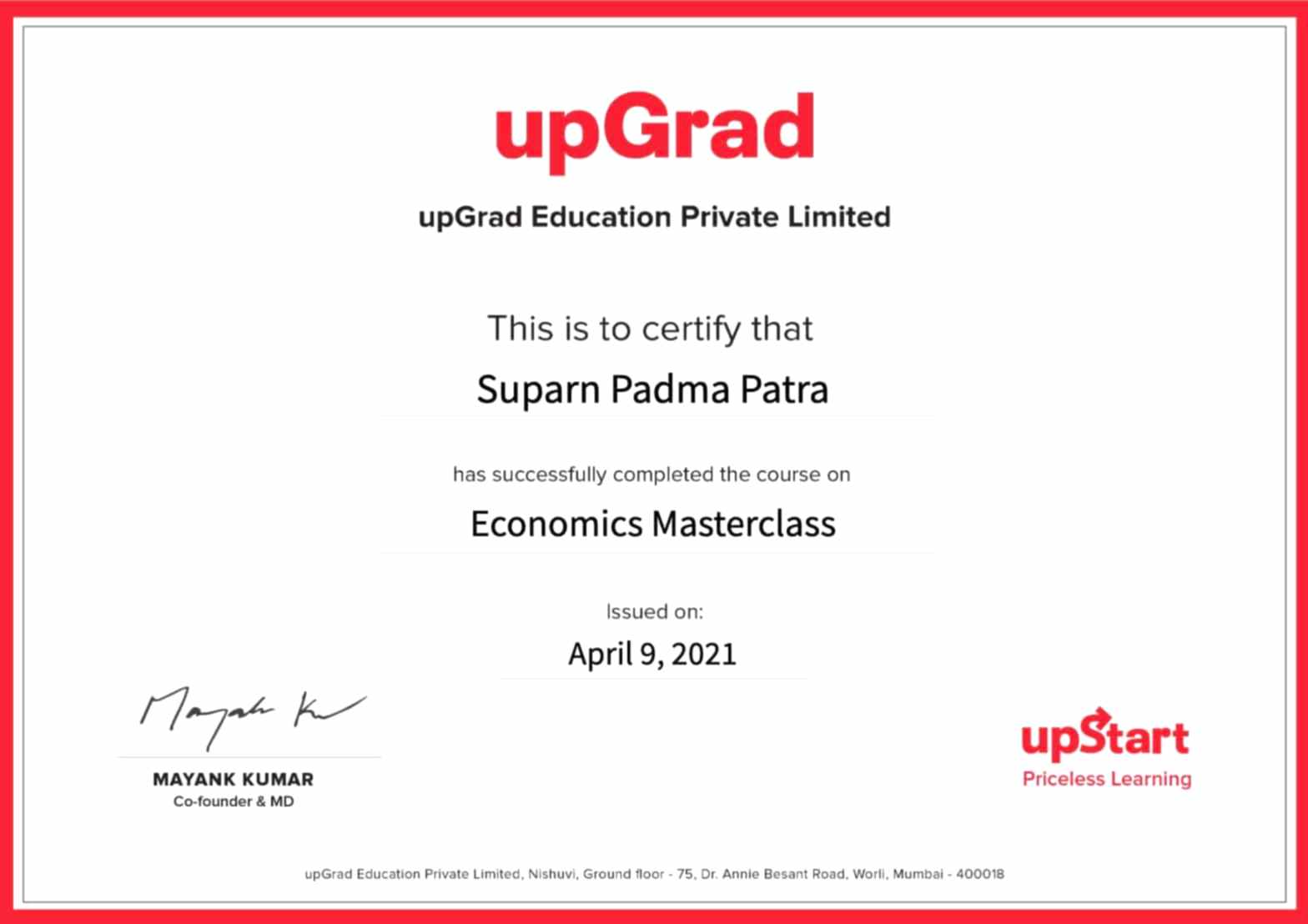 upGrad Certificate: Economics Masterclass